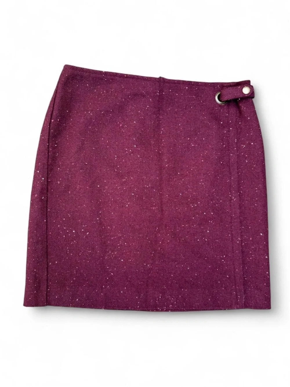 Women’s Speckled Tweed wool blend Mini Skirt in Plum tailored w/buckle